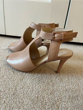 Nine West Blush Tan Peep-Toe Ankle Strap Stilettos